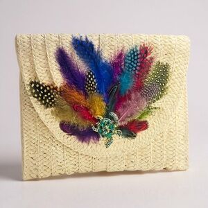 OCEAN MIRAGE HAND DESIGNED LAYERED STRAW ENVELOPE CLUTCH/ CROSSBODY PURSE